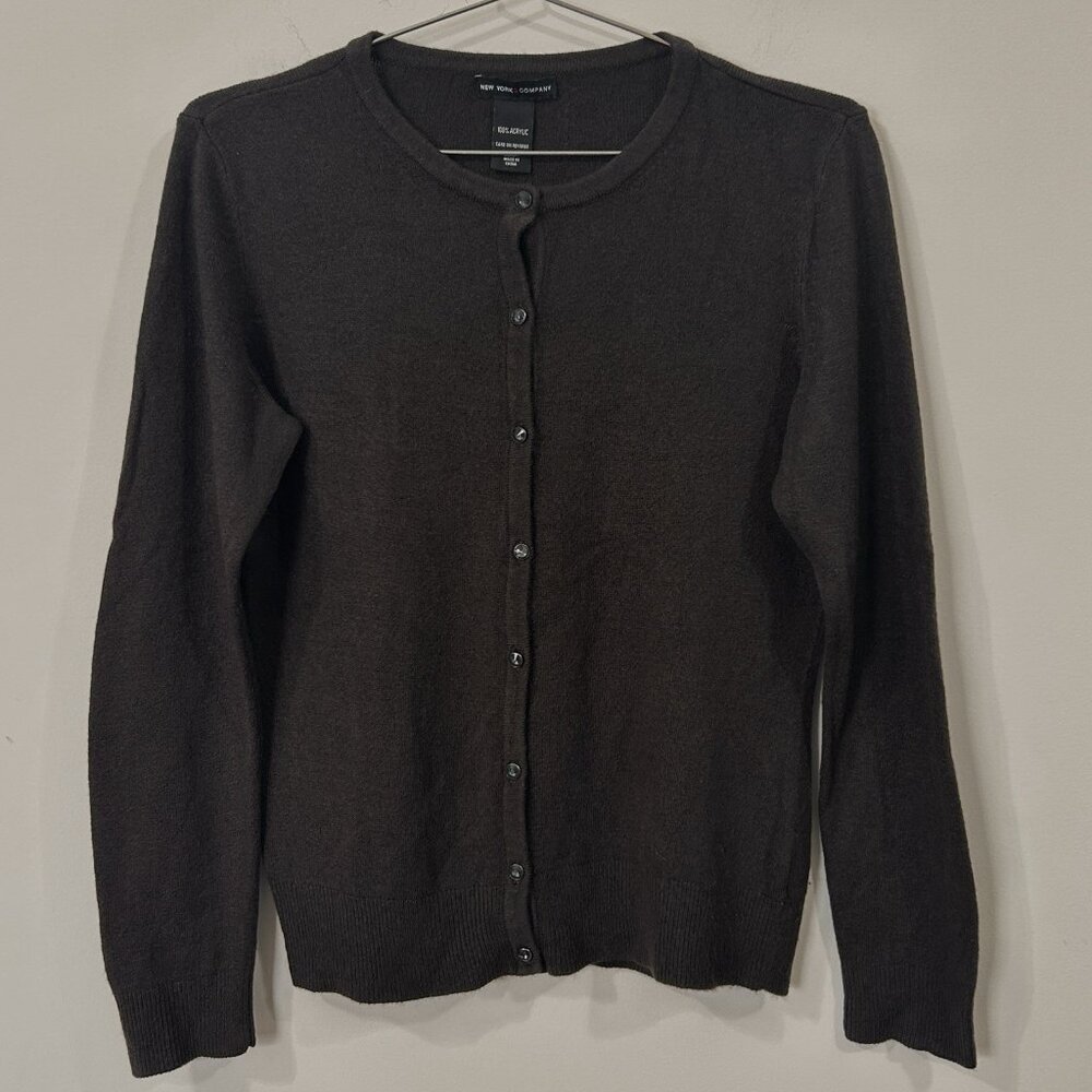 Y2K NEW YORK & COMPANY Brown Acrylic Cardigan M Button Down Ribbed LS Sweater